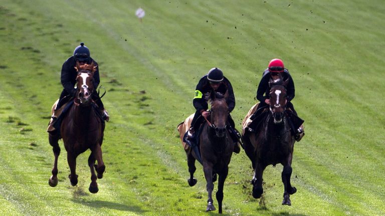 Kingston Hill (centre) ridden by Andrea Atzeni during Breakfast with the Stars at Epsom Downs Racecourse, Surrey. PRESS ASSOCIATION Photo. Picture date: Th