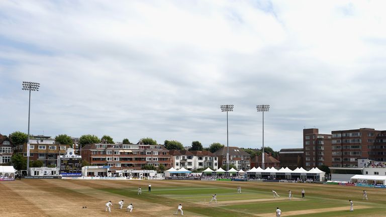 Burnt outfield at Hove. Sussex v Australians. July 26, 2013 .