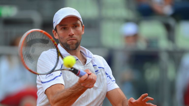 Ivo Karlovic in action during day 4 of the Internazionali BNL d'Italia 2014