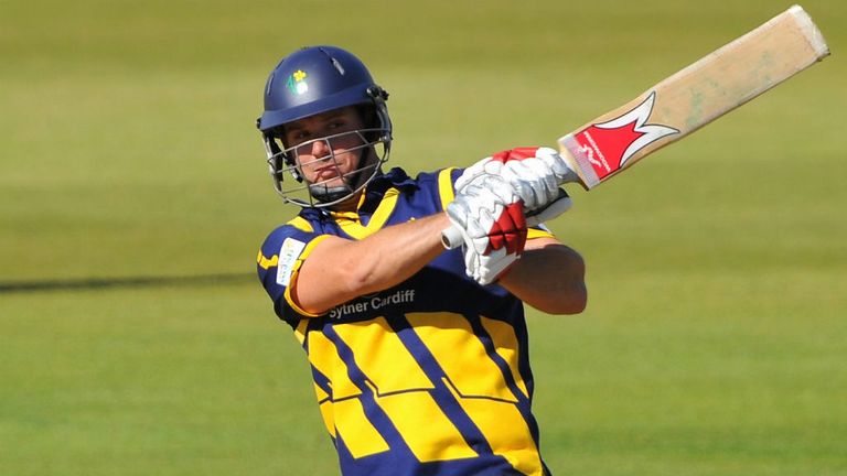 Jim Allenby of Glamorgan hits out during the Yorkshire Bank 40 Semi Final match between Hampshire and Glamorgan at Ageas Bowl