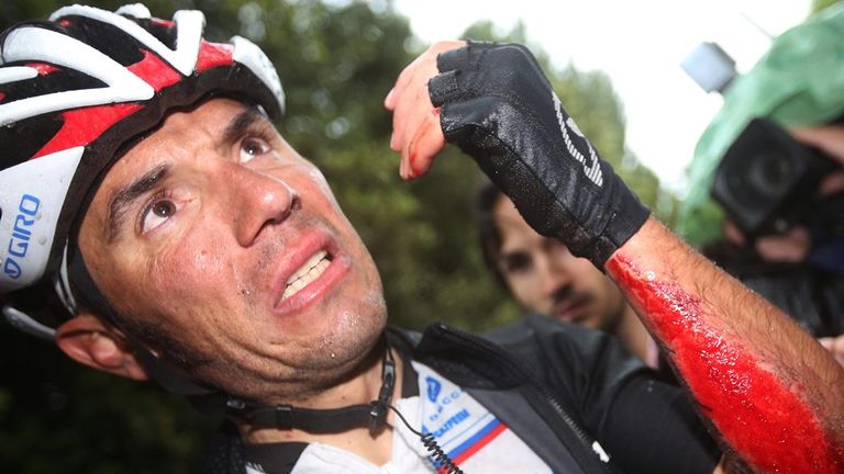 Joaquin Rodriguez after a crash on stage six of the 2014 Giro d'Italia