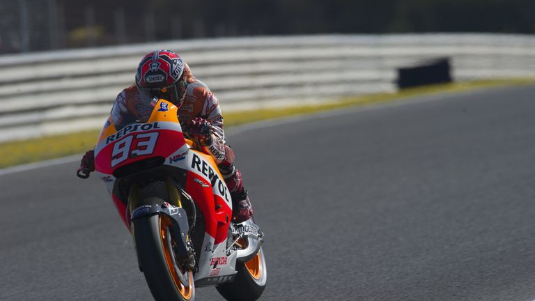 Marc Marquez of Repsol Honda Team heads down a straight during the MotoGp of Spain