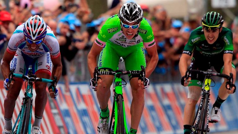 Marco Canola wins stage thirteen of the 2014 Giro d'Italia. ahead of Jackson Rodriguez and Angelo Tulik