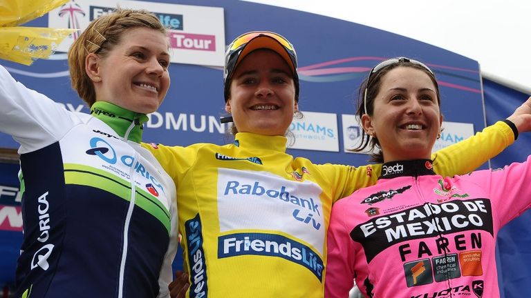 Marianne Vos Emma Johansson (left) and third place Italy's Rossella Ratto Women's Tour