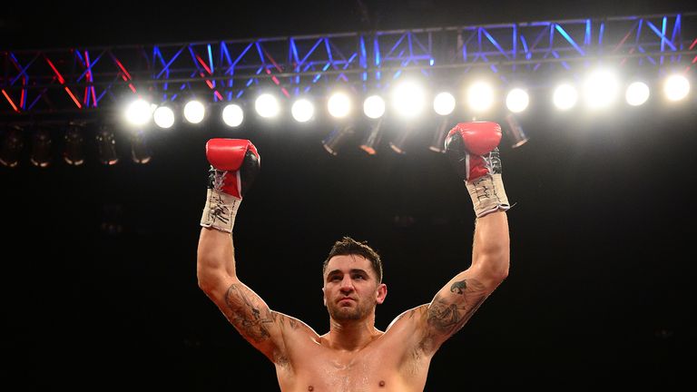 Nathan Cleverly celebrates his victory over Shaun Corbin after their WBA Inter-Continental Cruiserweight Title bout