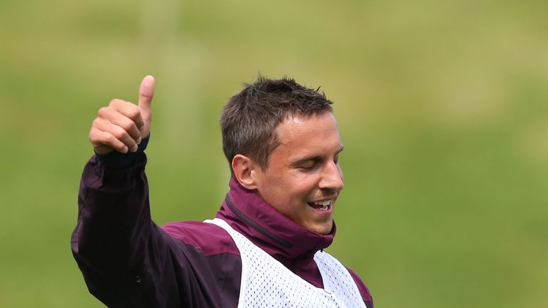 BURTON-UPON-TRENT, ENGLAND - MAY 27:  Phil Jagielka looks on during a training session at St Georges Park on May 27, 2014 in Burton-upon-Trent, England. (P