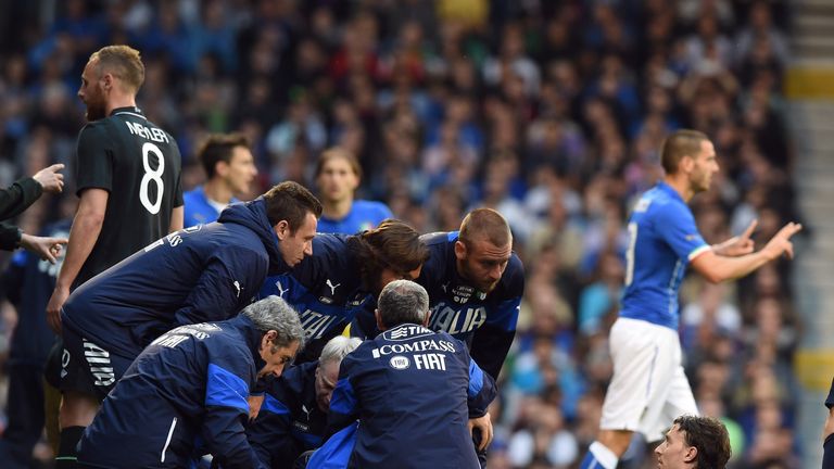 Riccardo Montolivo of Italy injured during the iternational friendly against Ireland