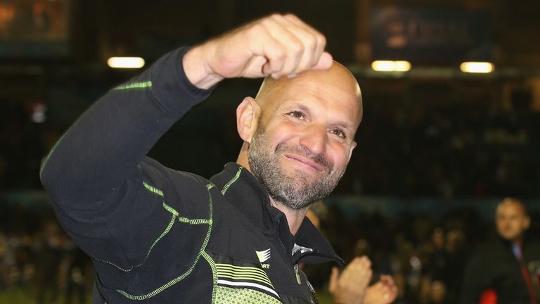 Jim Mallinder, the Northampton Saints directory of rugby celebrates after his teams victory during the Amlin Challenge Cup Final 