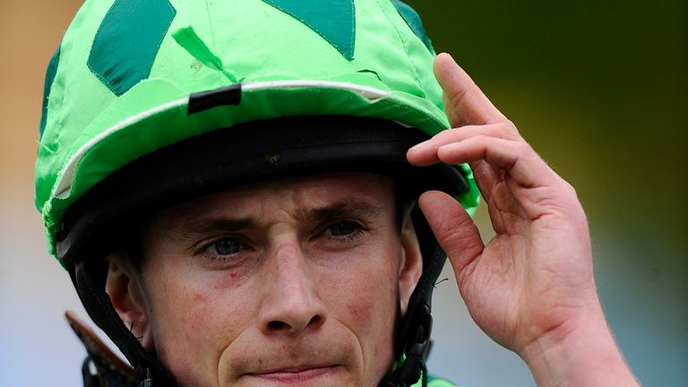 YORK, ENGLAND - MAY 15:  Ryan Moore celebrates after riding The Grey Gatsby to win The Betfred Dante Stakes at York racecourse on May 15, 2014 in York, Eng