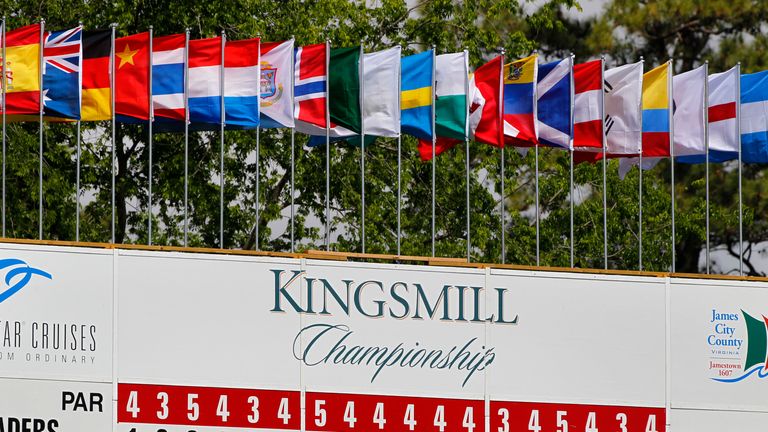 The scoreboard stands on the 18th hole during the first round of the Kingsmill Championship at Kingsmill Resort on May 2, 2013 i