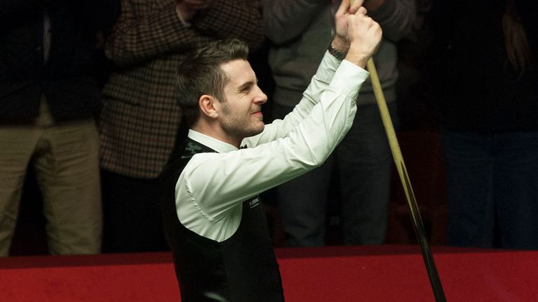Mark Selby celebrates his semi-final victory over Neil Robertson during the Dafabet World Snooker Championships at The Crucible, Sheffield. Picture date: S