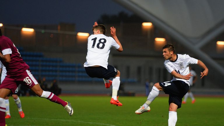 TOULON, FRANCE - MAY 22:  Jake Forster-Caskey of England scores their second goal during the Toulon Tournament Group B match between England and Qatar at t