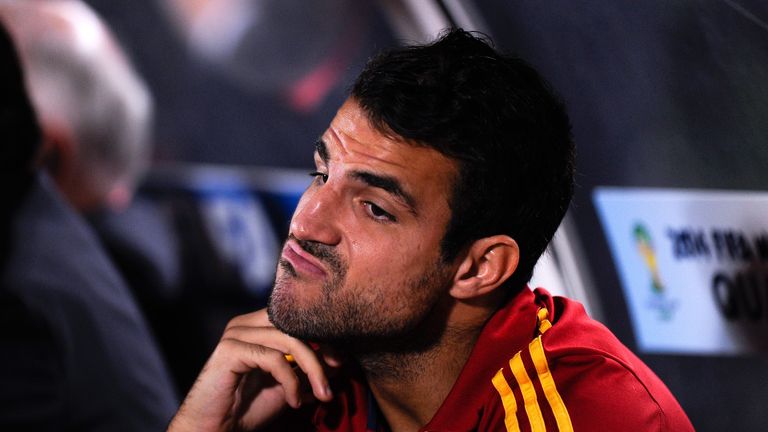 Cesc Fabregas of Spain looks on prior to the FIFA 2014 World Cup Qualifier match between Spain and Belarus at Ibero