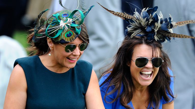 YORK, ENGLAND - MAY 15: Ladies enjoy themselves at York racecourse on May 15, 2014 in York, England. (Photo by Alan Crowhurst/Getty Images)