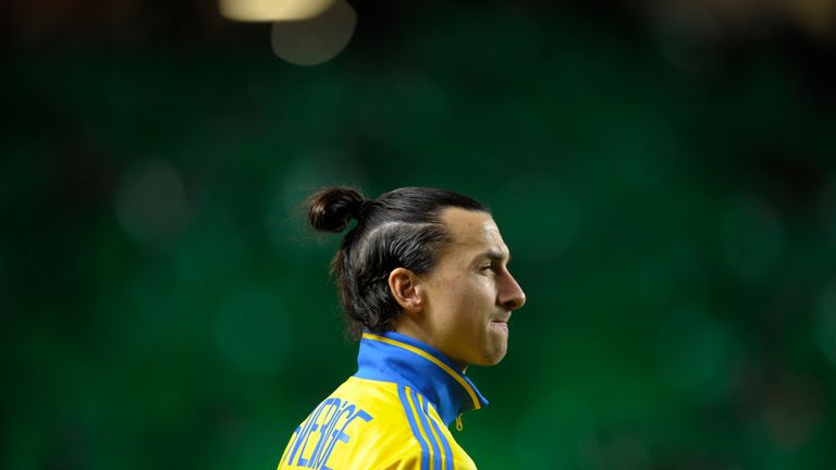 Sweden's forward Zlatan Ibrahimovic looks on before the FIFA 2014 World Cup qualifier play-off first leg football match Portugal vs Sweden at the Luz stadi