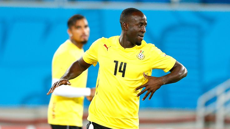 NATAL, BRAZIL - JUNE 15:  Albert Adomah of Ghana works out during training at Estadio das Dunas on June 15, 2014 in Natal, Brazil.  (Photo by Kevin C. Cox/