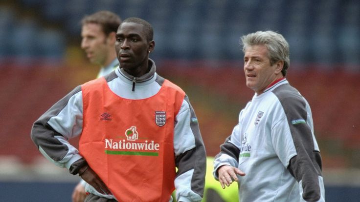 Andy Cole and Kevin Keegan during the England squad's training session at Wembley Stadium