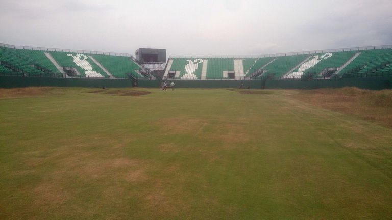 The grandstand at the 18th hole at Royal Liverpool at Hoylake for the Open Championship