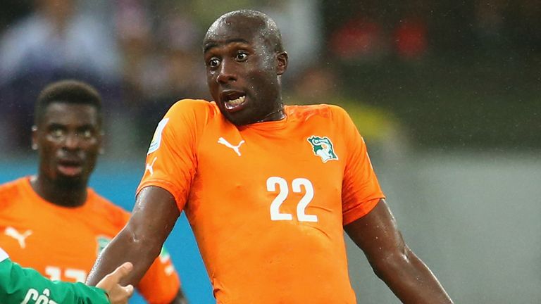 Sol Bamba of the Ivory Coast reacts during the 2014 FIFA World Cup Brazil Group C match  between the Ivory Coast and Japan