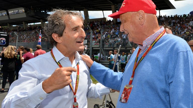 Alain Prost talks to former McLaren team-mate - and title rival - Niki Lauda