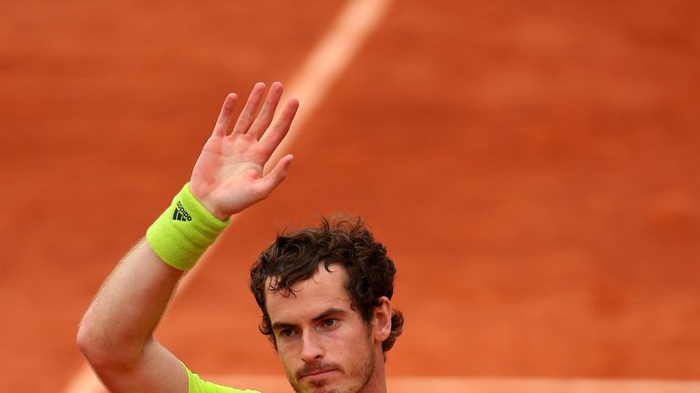 Andy Murray celebrates victory after his third round match at the French Open