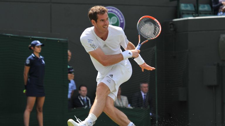 Britain's Andy Murray returns against Slovenia's Blaz Rola 