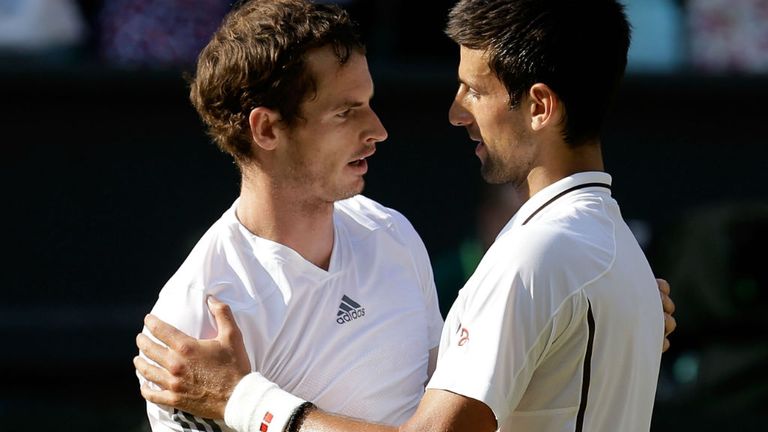 Andy Murray is congratulated by Novak Djokovic following his victory in the Gentlemen's Singles Final match