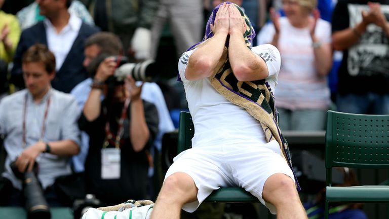 Andy Murray celebrates victory during the quarter-final match against Fernando Verdasco 