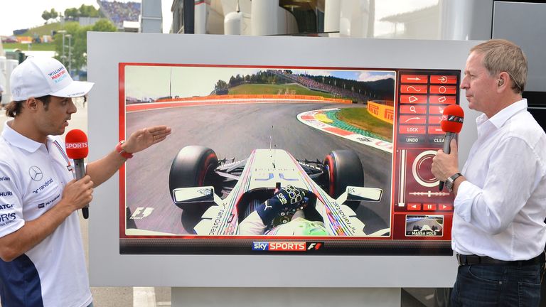 Felipe Massa describes his pole position lap on the SkyPad to Martin Brundle