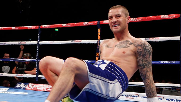 Ricky Burns is knocked to the floor by Dejan Zlaticanin during the vacant WBC International lightweight title at the Braehead Arena, Glasgow.