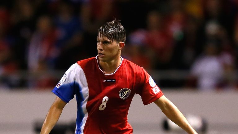 Bryan Oviedo #8 against the United States during the FIFA 2014 World Cup Qualifier at Estadio Nacional on September 6