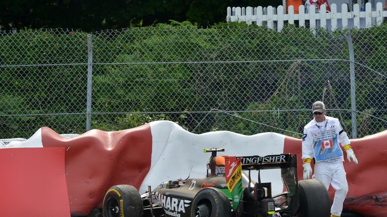 The crashed car of Sergio Perez