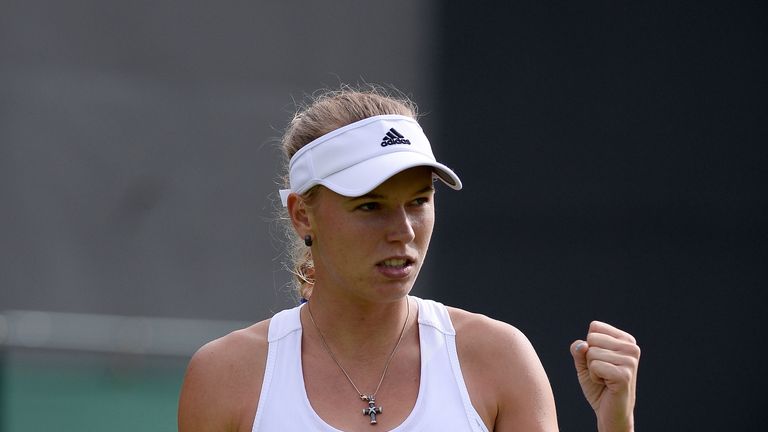 Caroline Wozniacki celebrates a point during the 2013 Wimbledon tournament