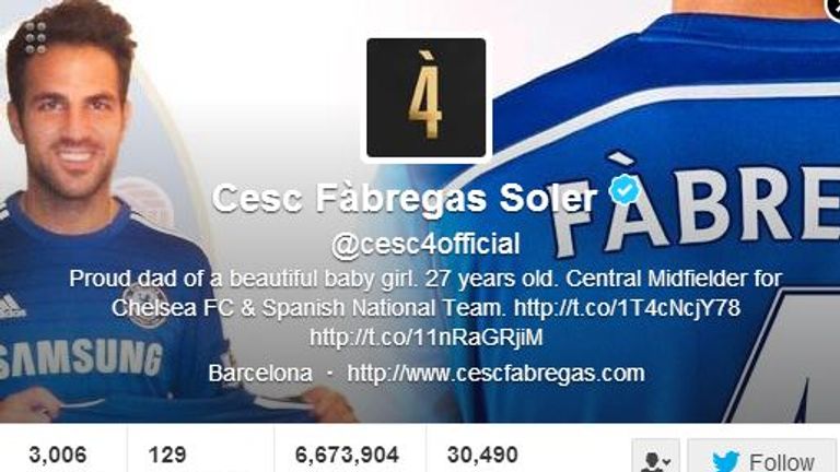 Cesc Fabregas updated Twitter account since signing for Chelsea