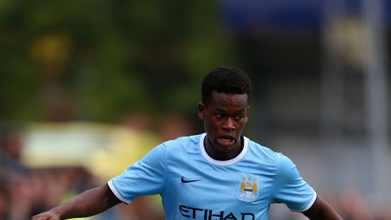 MANCHESTER, ENGLAND - OCTOBER 02:  Ashley Smith-Brown of Manchester City in action during the UEFA Youth Champions League match between Manchester City and