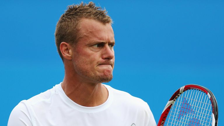 LONDON, ENGLAND - JUNE 09:  Lleyton Hewitt of Australia reacts during his victory over Daniel Gimeno-Traver of Spain in their Men's Singles match on day on