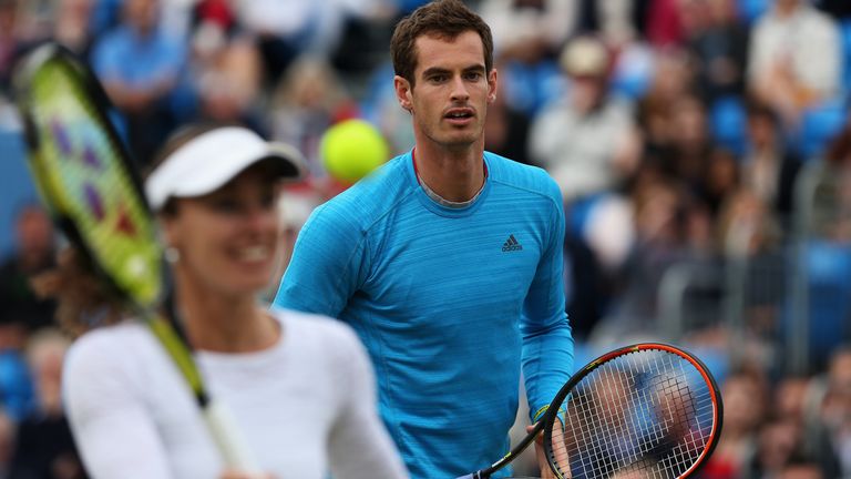 Andy Murray and Martina Hingis play in a 'Rally for Bally' charity event at Queen's Club