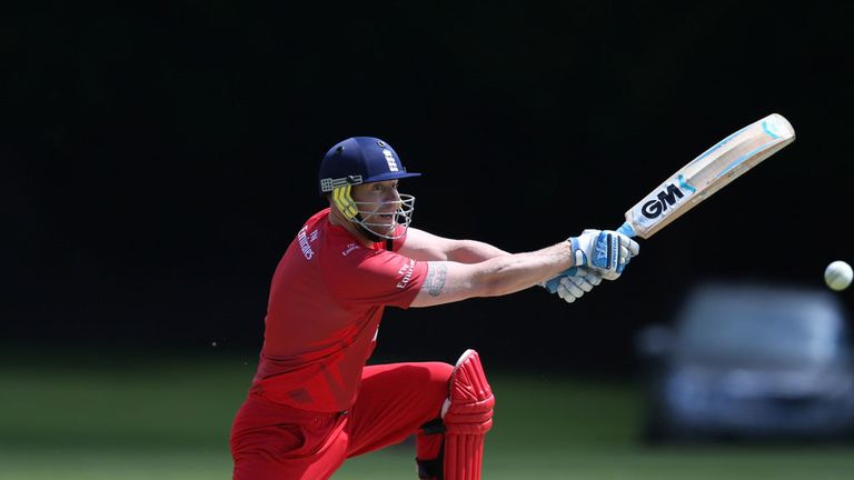 Freddie returns: Andrew Flintoff in action for Lancashire seconds in a t20 semi-final match against Leicestershire seconds