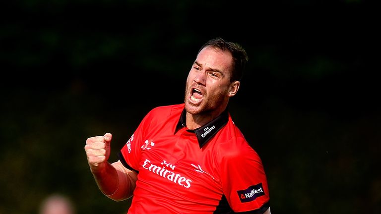 John Hastings of Durham Jets celebrates taking a wicket during the Natwest T20 Blast match against Worcestershire Rapidsn