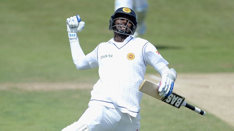 LEEDS, ENGLAND - JUNE 23:  Angelo Mathews of Sri Lanka celebrates reaching his century during day four of 2nd Investec Test match between England and Sri L