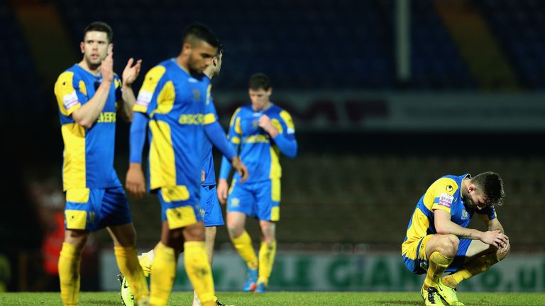 Dejected Salisbury City players after their FA Cup tie at Port Vale 