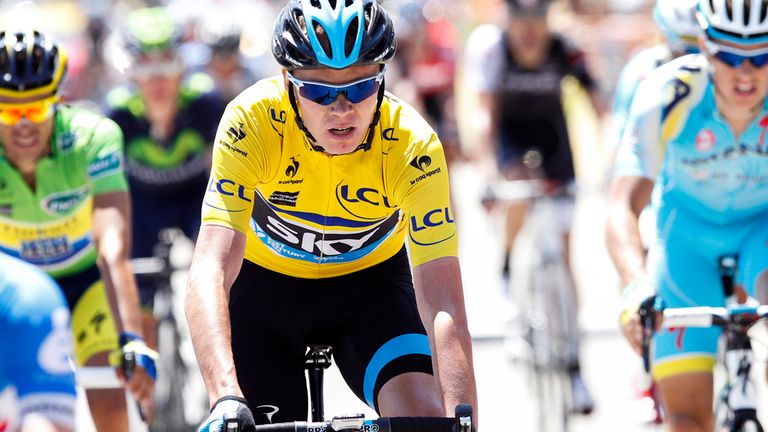 LA MURE, FRANCE - JUNE 12: Christopher Froome of Great Britain and Team Sky, wearing the yellow leaders jersey, pictured at the finish of the fifth stage o
