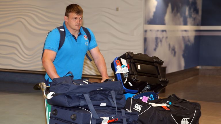 David Wilson from the English rugby team arrives at the Auckland International Airport in Auckland on May 29, 2014. 