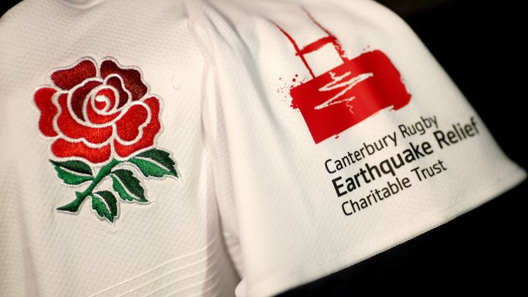 The  Canterbury Rugby Earthquake Relief Charlitable Trust log which England will wear on their shirts in the match against Crusaders