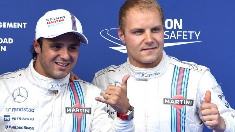 Felipe Massa celebrates his Austrian GP pole with Valtteri Bottas