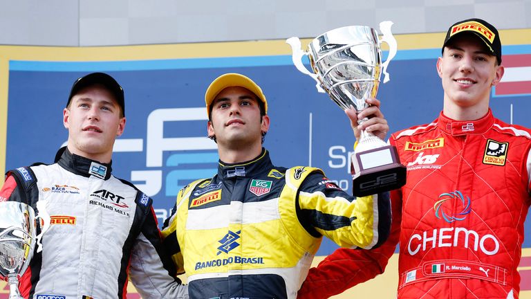 Felipe Nasr Stoffel, Vandoorne and Raffaele Marciello on the podium in Austria (GP2 Series Media)