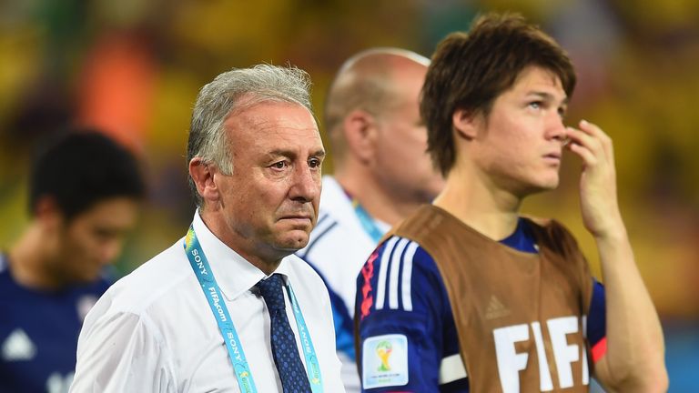 CUIABA, BRAZIL - JUNE 24:  Head coach Alberto Zaccheroni of Japan looks on after the 2014 FIFA World Cup Brazil Group C match between Japan and Colombia