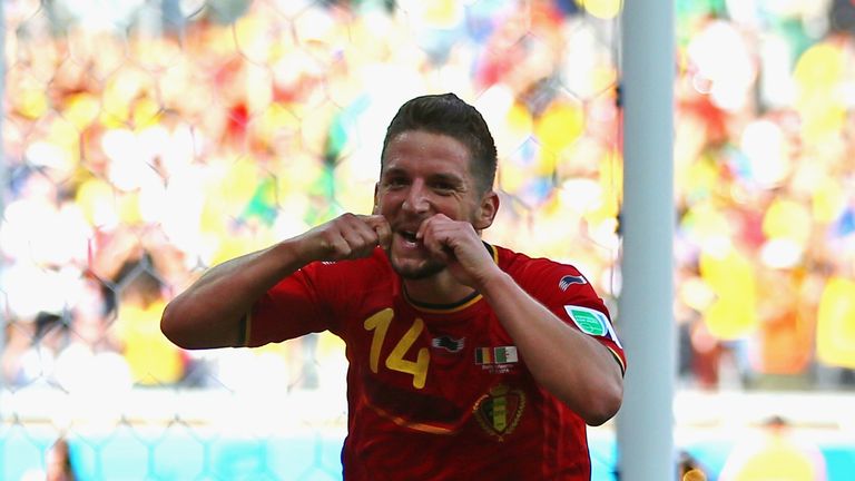 Dries Mertens of Belgium celebrates his winner against Algeria.
