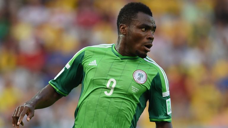 Emmanuel Emenike of Nigeria controls the ball during the 2014 FIFA World Cup Brazil Group F match between Iran and Nigeria