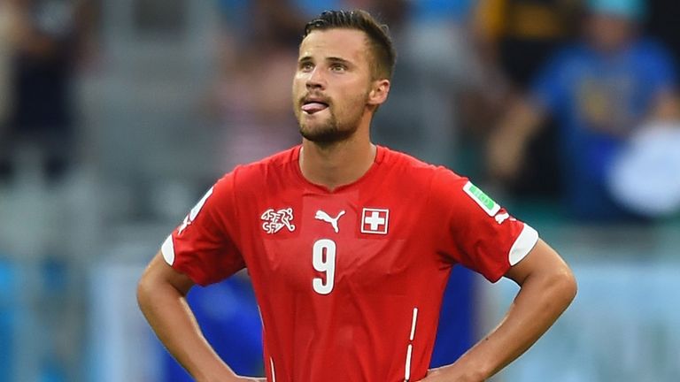 Haris Seferovic of Switzerland looks dejected during the 2014 FIFA World Cup Brazil Group E match between Switzerland and France